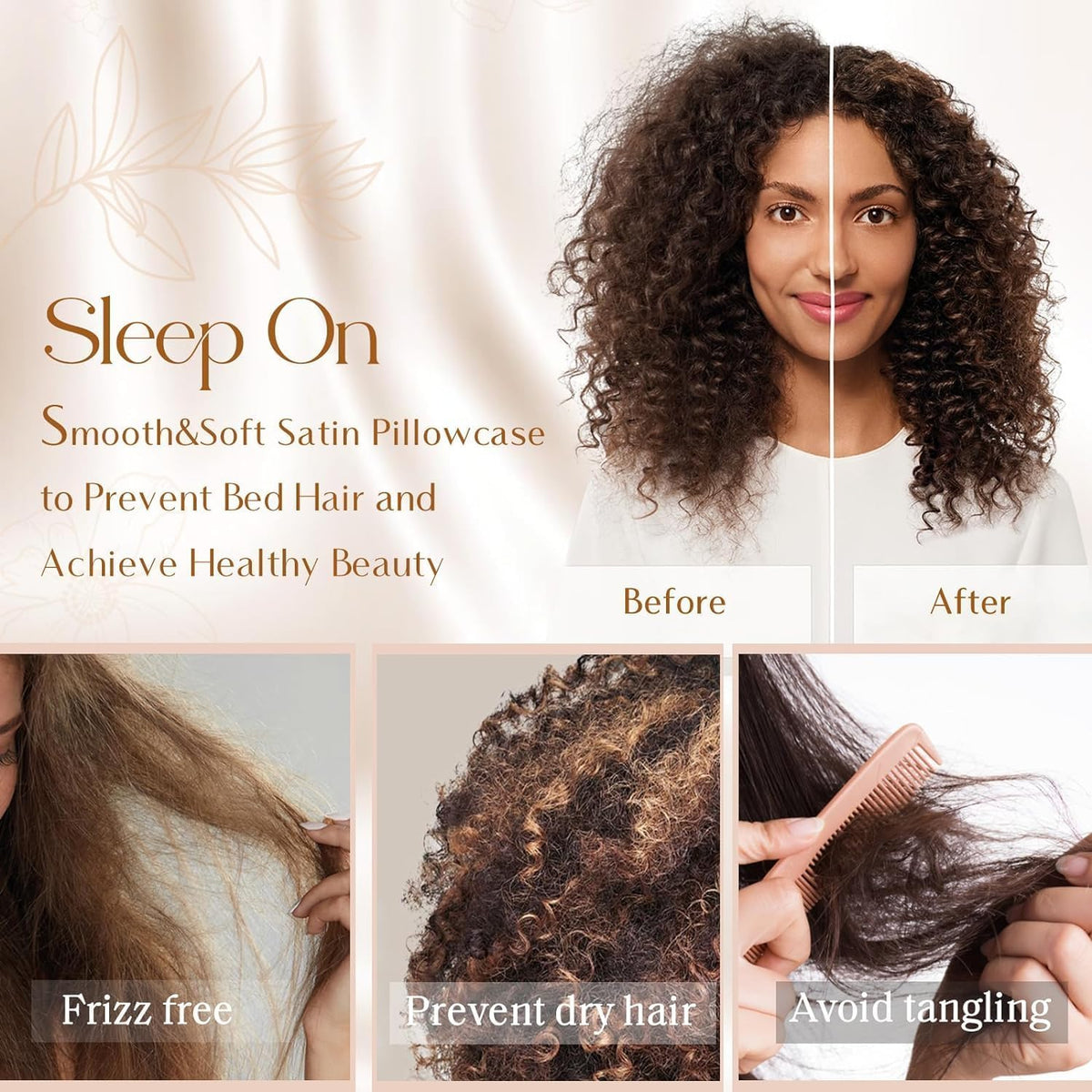 2 Pack Satin Pillowcase, for Hair and Skin with Zipper