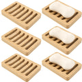 6 Pack Bamboo Soap Dish, Bar Soap Holder Self Draining Soap Dish Natural Bamboo Soap Holder Waterproof Anti-Slip Wooden Soap Dishes for Bar Soap Saver Tray for Shower Bathroom Kitchen Sink Bathtub