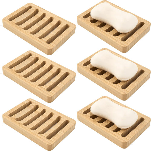 6 Pack Bamboo Soap Dish, Bar Soap Holder Self Draining Soap Dish Natural Bamboo Soap Holder Waterproof Anti-Slip Wooden Soap Dishes for Bar Soap Saver Tray for Shower Bathroom Kitchen Sink Bathtub