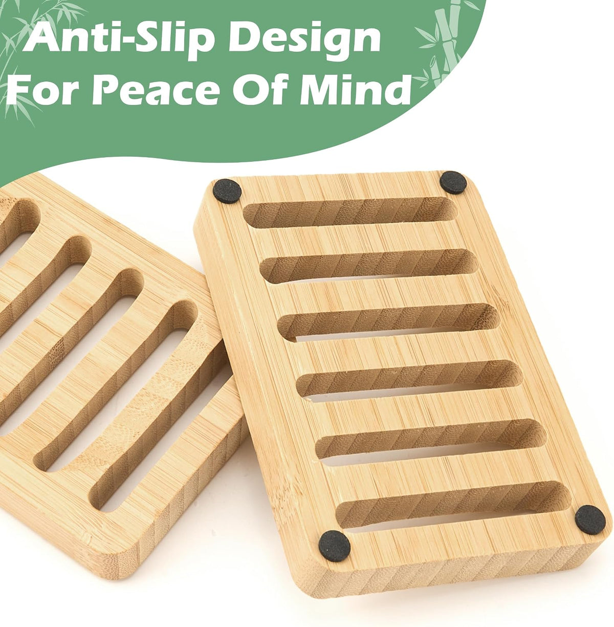 6 Pack Bamboo Soap Dish, Bar Soap Holder Self Draining Soap Dish Natural Bamboo Soap Holder Waterproof Anti-Slip Wooden Soap Dishes for Bar Soap Saver Tray for Shower Bathroom Kitchen Sink Bathtub