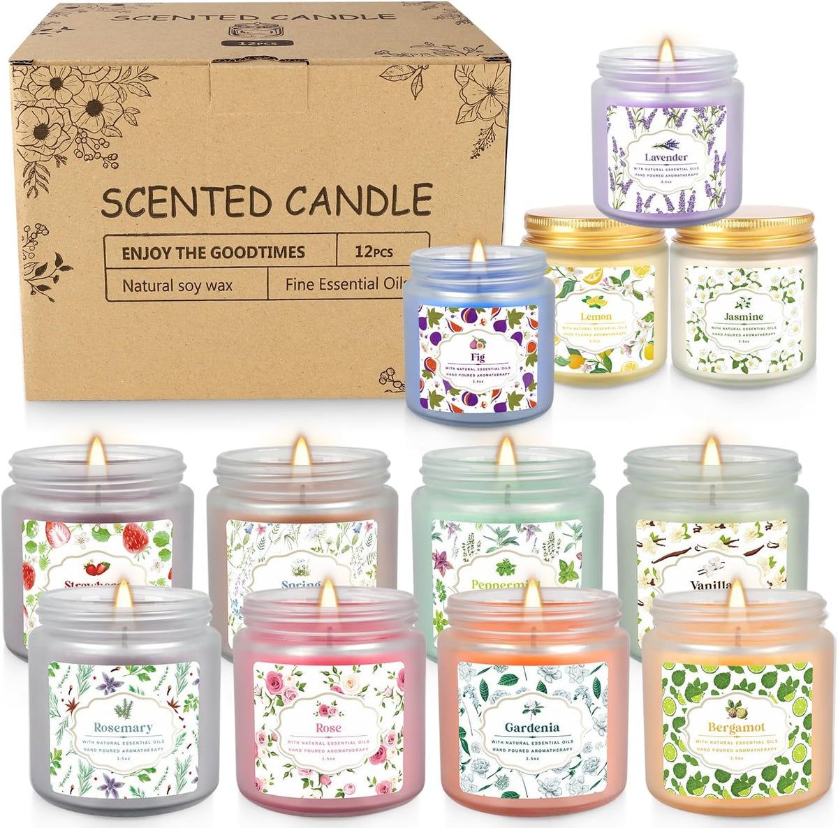 12 Pack Scented Candles with Added Natural Essential Oils, 3.05Oz, Suitable for Various Festivals, Parties, Yoga, and Home Scene