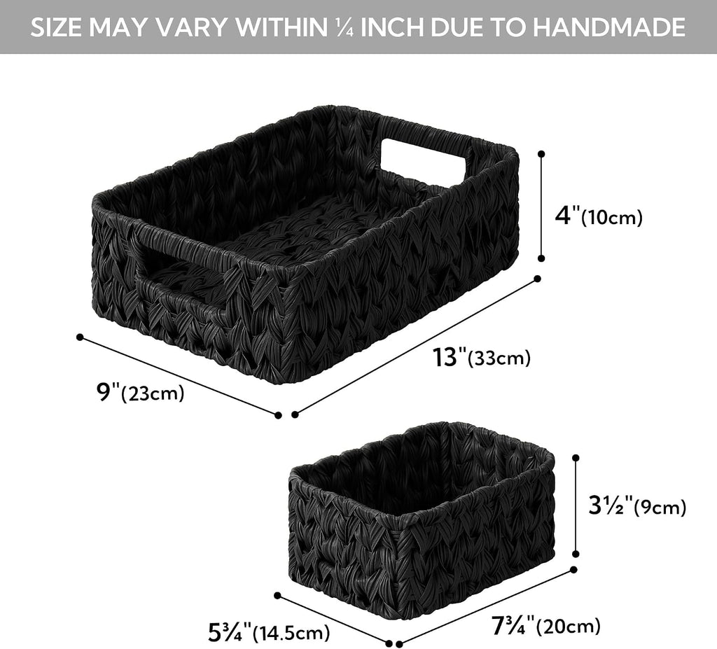 Black Wicker Baskets for Shelves, Small Baskets for Organizing