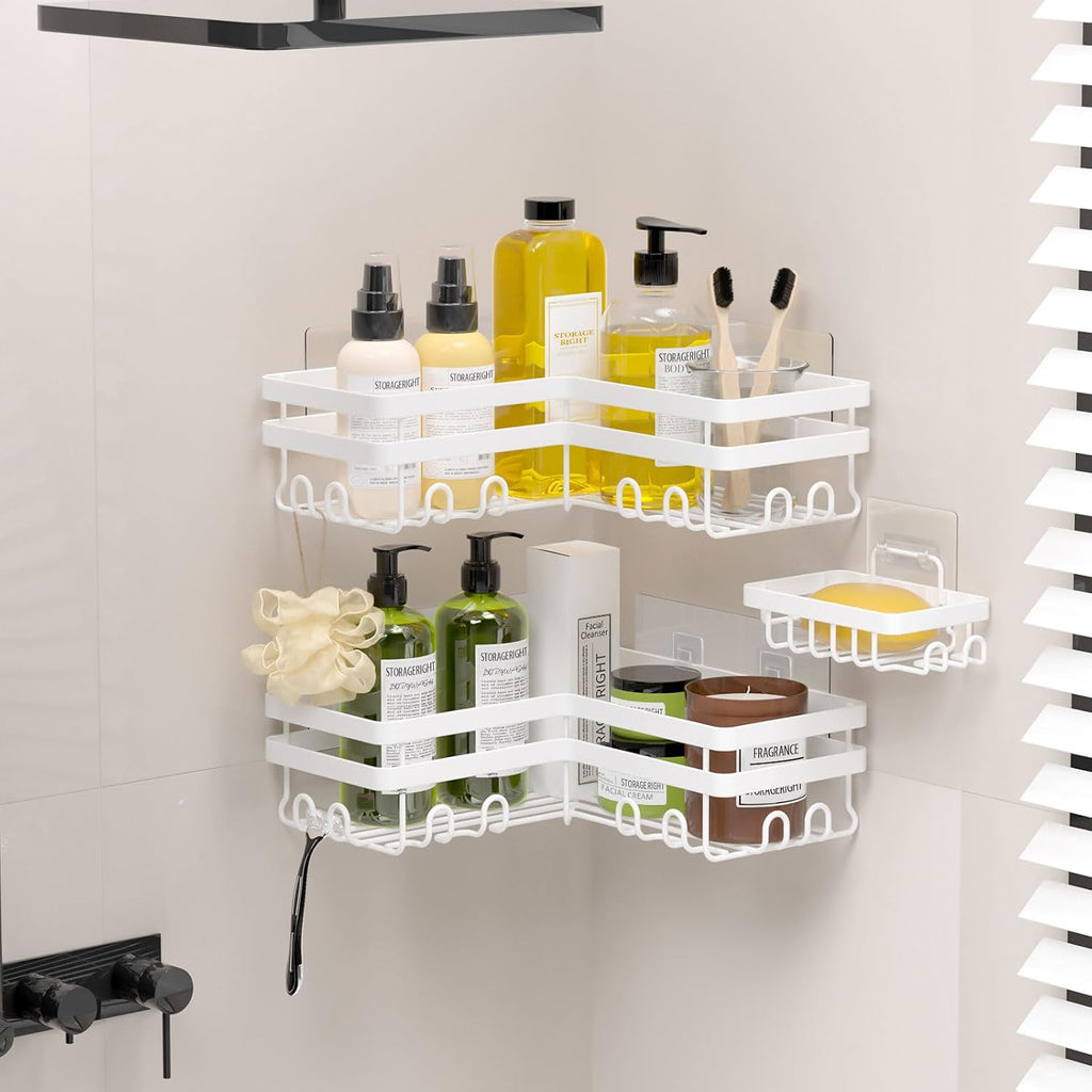 Corner Shower Caddy, Adhesive Shower Organizer with Hooks