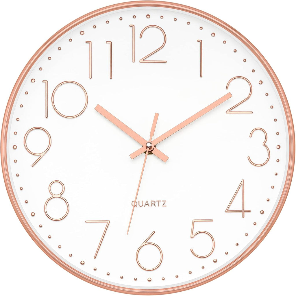 12" Modern Wall Clock Silent Battery Operated Rose Gold Clock