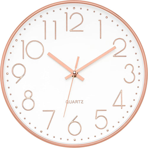 12" Modern Wall Clock Silent Battery Operated Rose Gold Clock