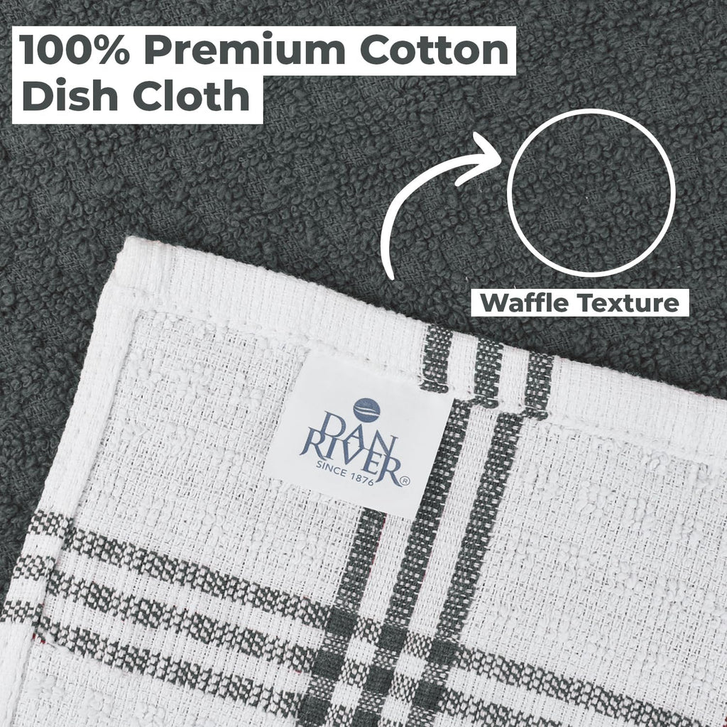 Premium Dish Cloth 100% Cotton 12X12 Inches |Pack of 8|- Grey