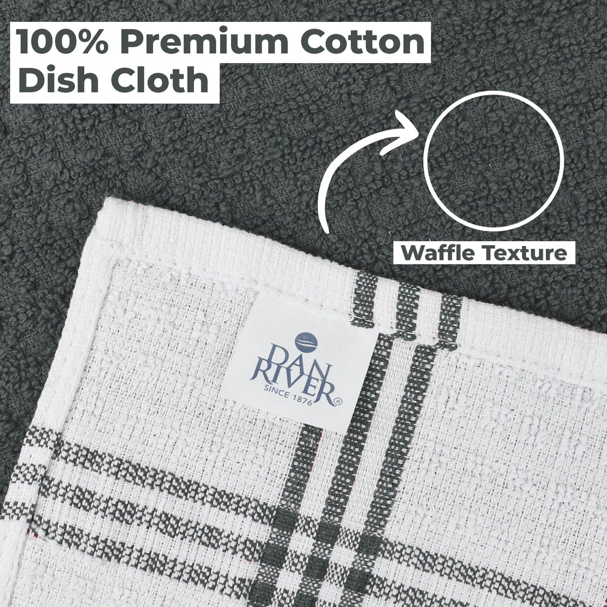 Premium Dish Cloth 100% Cotton 12X12 Inches |Pack of 8|- Grey