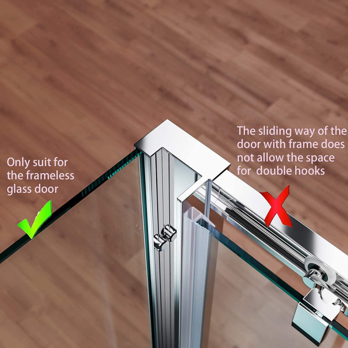 Double Hooks for Glass Shower Door, Towel Hooks over the Bathroom Glass Wall 0.31-0.39In, Stainless Steel, Brushed,2 Pack.