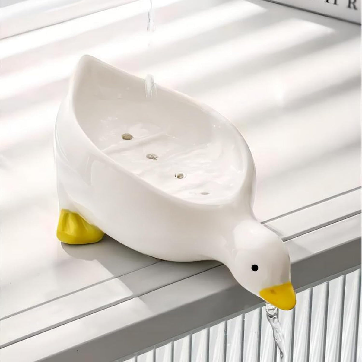 Duck Ceramic Soap Dishes,Soap Holder with Drain,Soap Dish Container