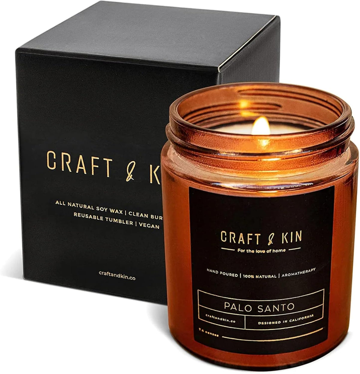 Premium Palo Santo Scented Candle – Long Lasting, 45 Hour Burn Time – Luxury Natural Soy Scented Candle – Room Decor and Aromatherapy – 8 Oz