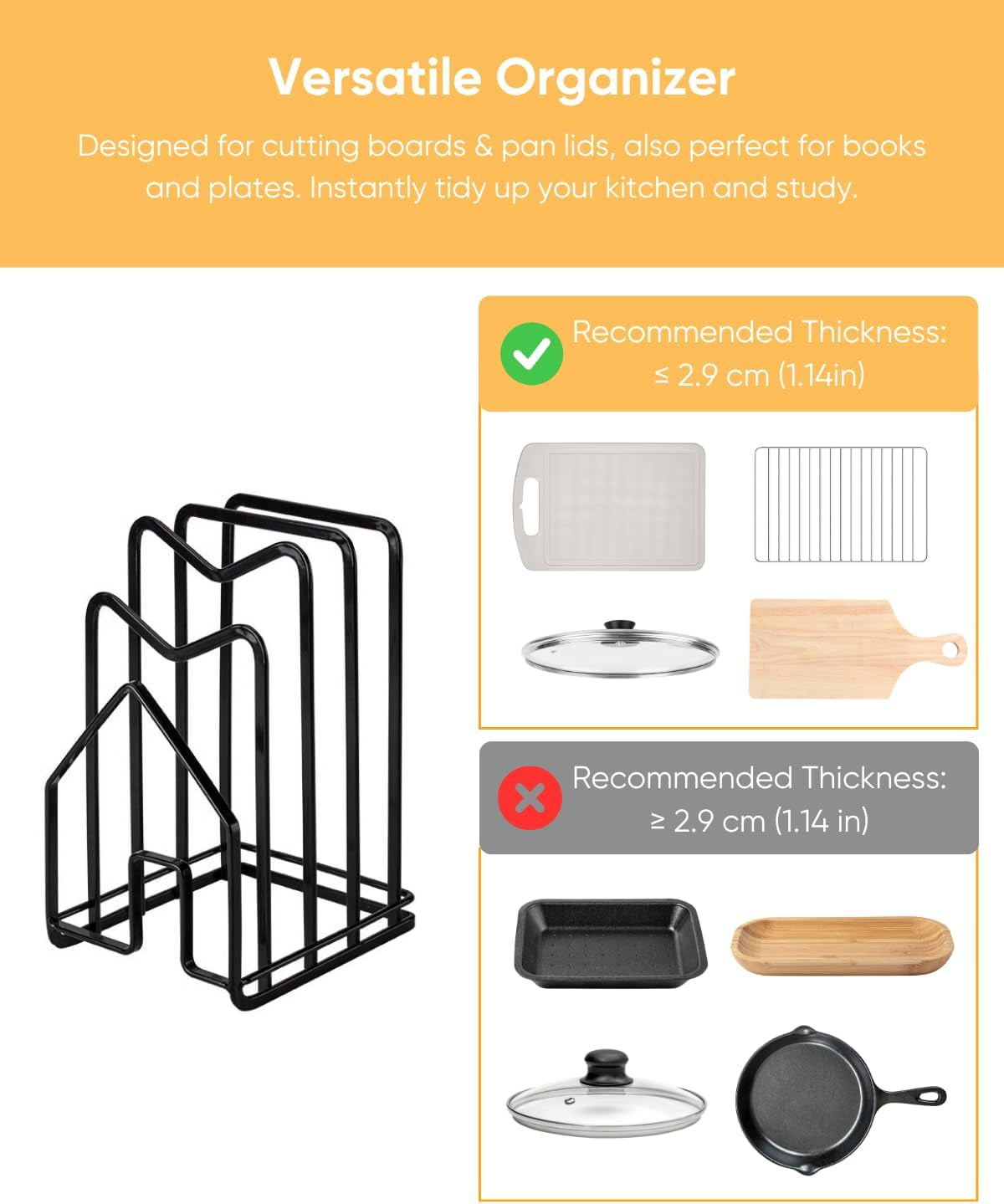 Cutting Board Holder Chopping Boards Organizer Holder Kitchen Countertop Pot Pan Lids Rack Kitchenware Organizer Flat Steel 4.92 X 5.7 X 8.47 In. Black
