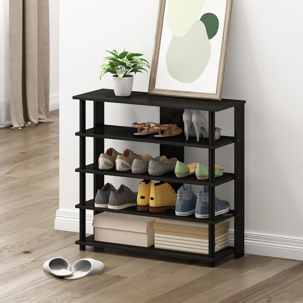 Turn-N-Tube 5 Tier Wide Shoe Rack, Espresso/Black 32 Inch