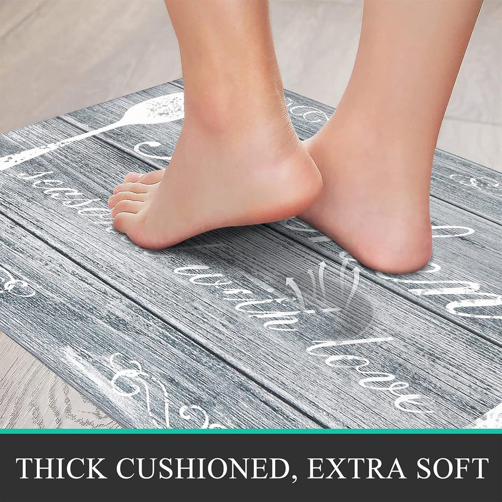 anti Fatigue Kitchen Mats Set of 2 Farmhouse Kitchen Rugs Non Skid Washable, Cushioned Kitchen Floor Mats, Waterproof Memory Foam Kitchen Runner Rug Comfort Standing Mat for Kitchen Home Office