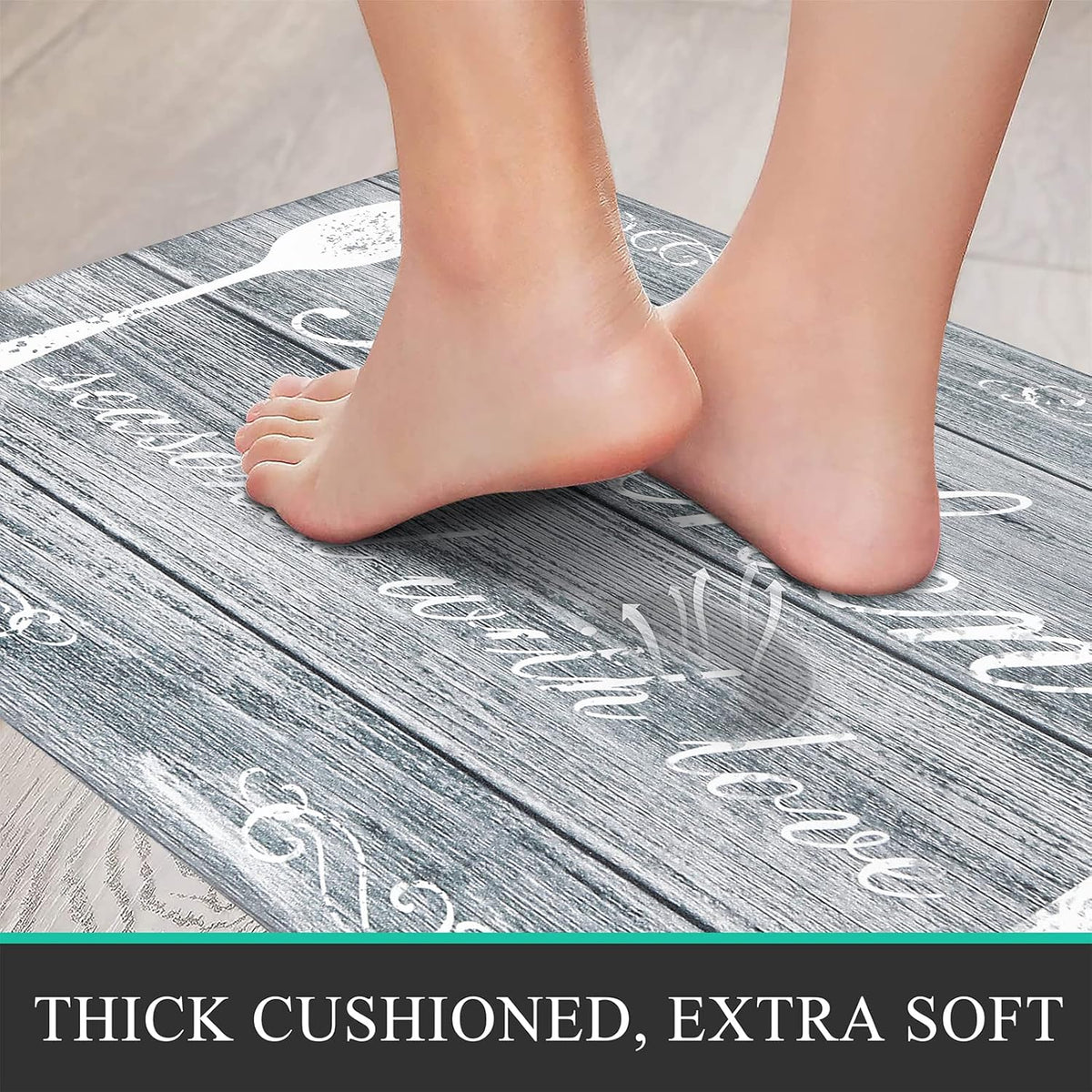 anti Fatigue Kitchen Mats Set of 2 Farmhouse Kitchen Rugs Non Skid Washable, Cushioned Kitchen Floor Mats, Waterproof Memory Foam Kitchen Runner Rug Comfort Standing Mat for Kitchen Home Office