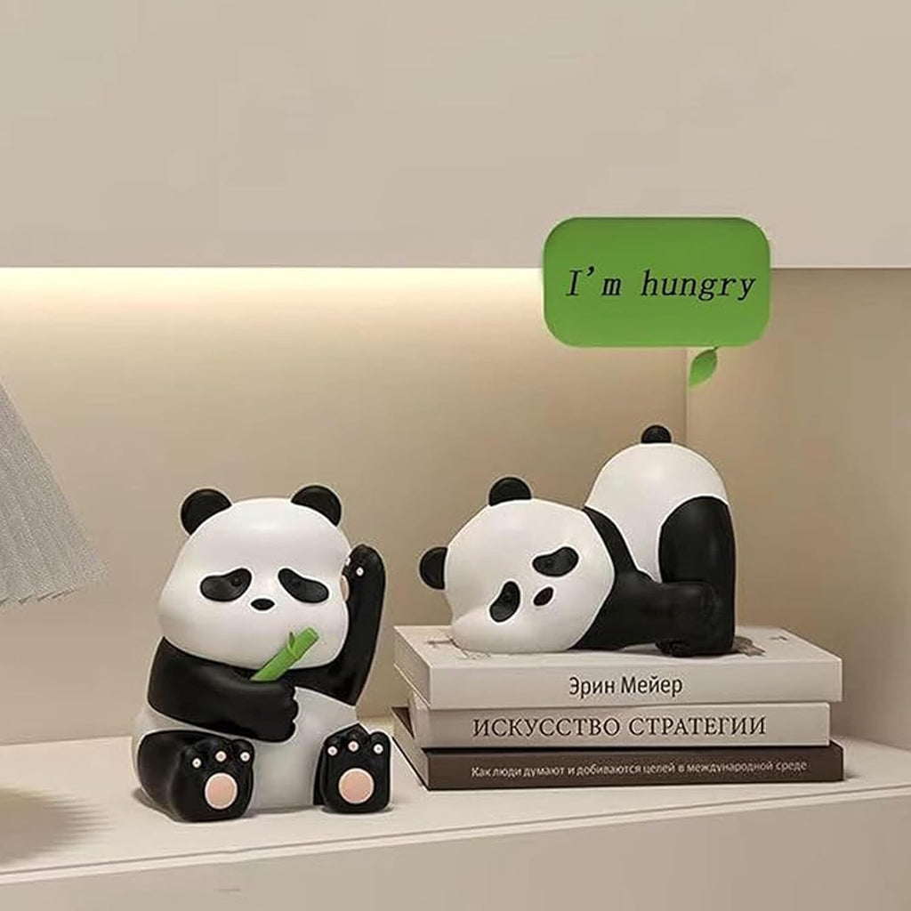 2Pcs Cute Panda Decorative Bookends, Resin Unique Animal Book Ends, Fun Modern Home Sculptures, Modern Panda Statues, for Living Room Entrance, Bookshelf, Bedroom, Office Table Decorations