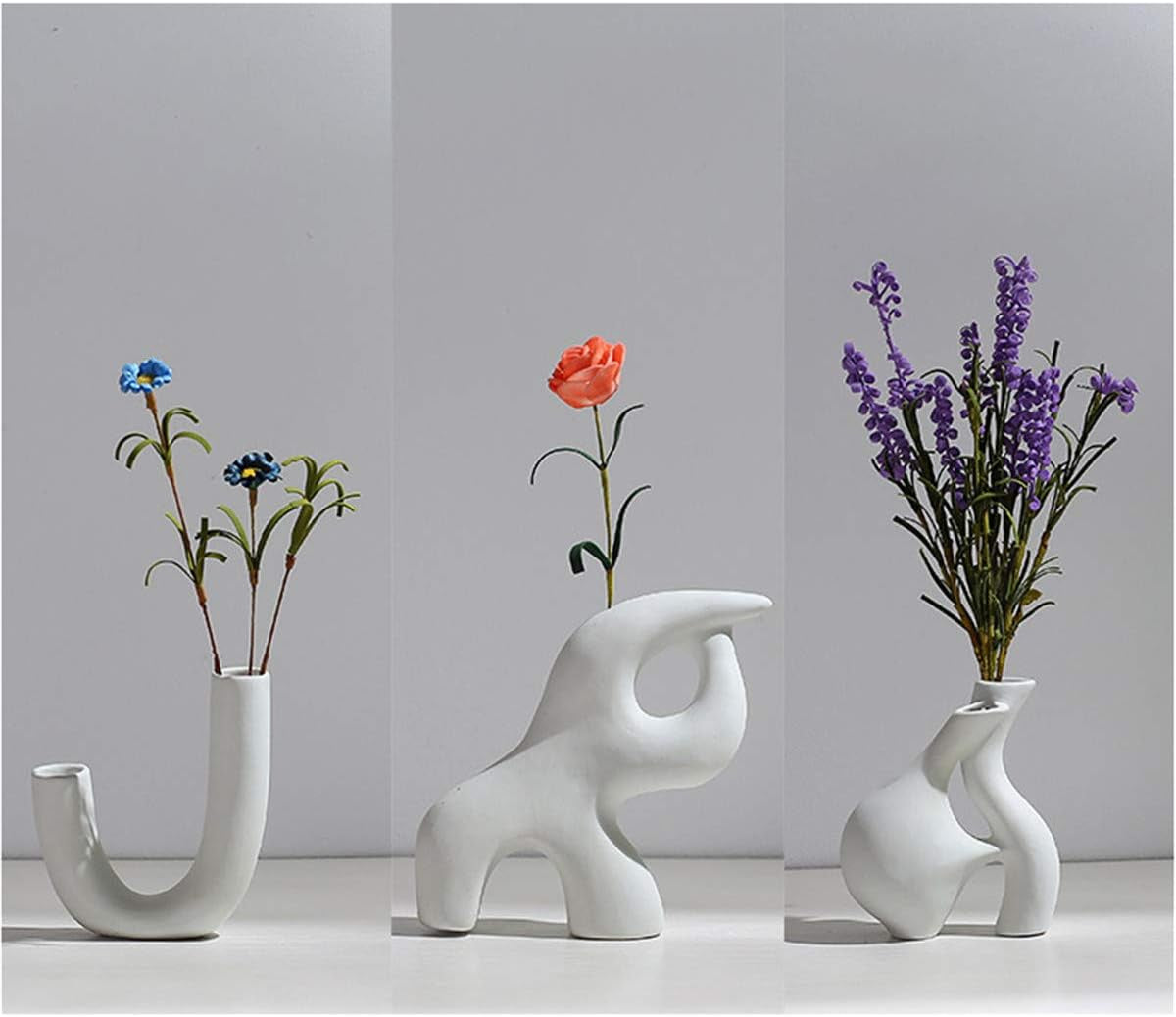 White Ceramic Vase, Nordic Style Modern Minimalist Pottery Vase Rustic Home Decor Table Centerpieces Vase Ceramic Vases for Fireplace Decor Living Room Flowers Decoration, 5.9'' X 5.9''