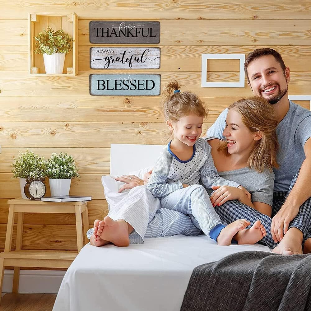 Farmhouse Home Decor Family Wall Decor for Living Room Thankful Grateful Blessed Wall Decor 16"X5" Blessed Sign Kitchen Wall Art