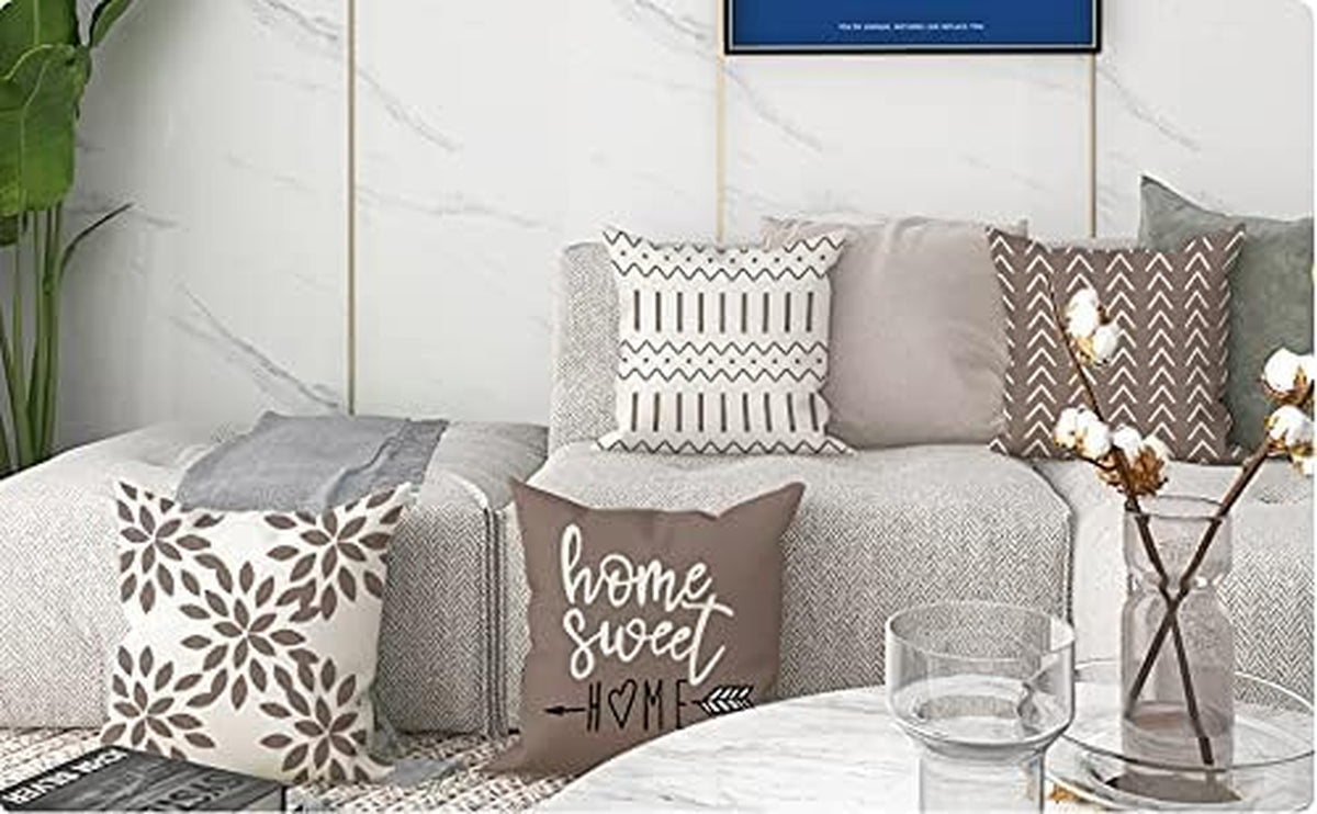 Pillow Covers 18X18 Set of 4, Modern Sofa Throw Pillow Cover, Decorative Outdoor Linen Fabric Pillow Case for Couch Bed Car, Khaki