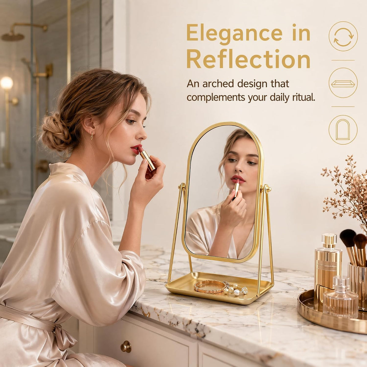 Desk Mirror with Storage Tray Tabletop Makeup Mirror