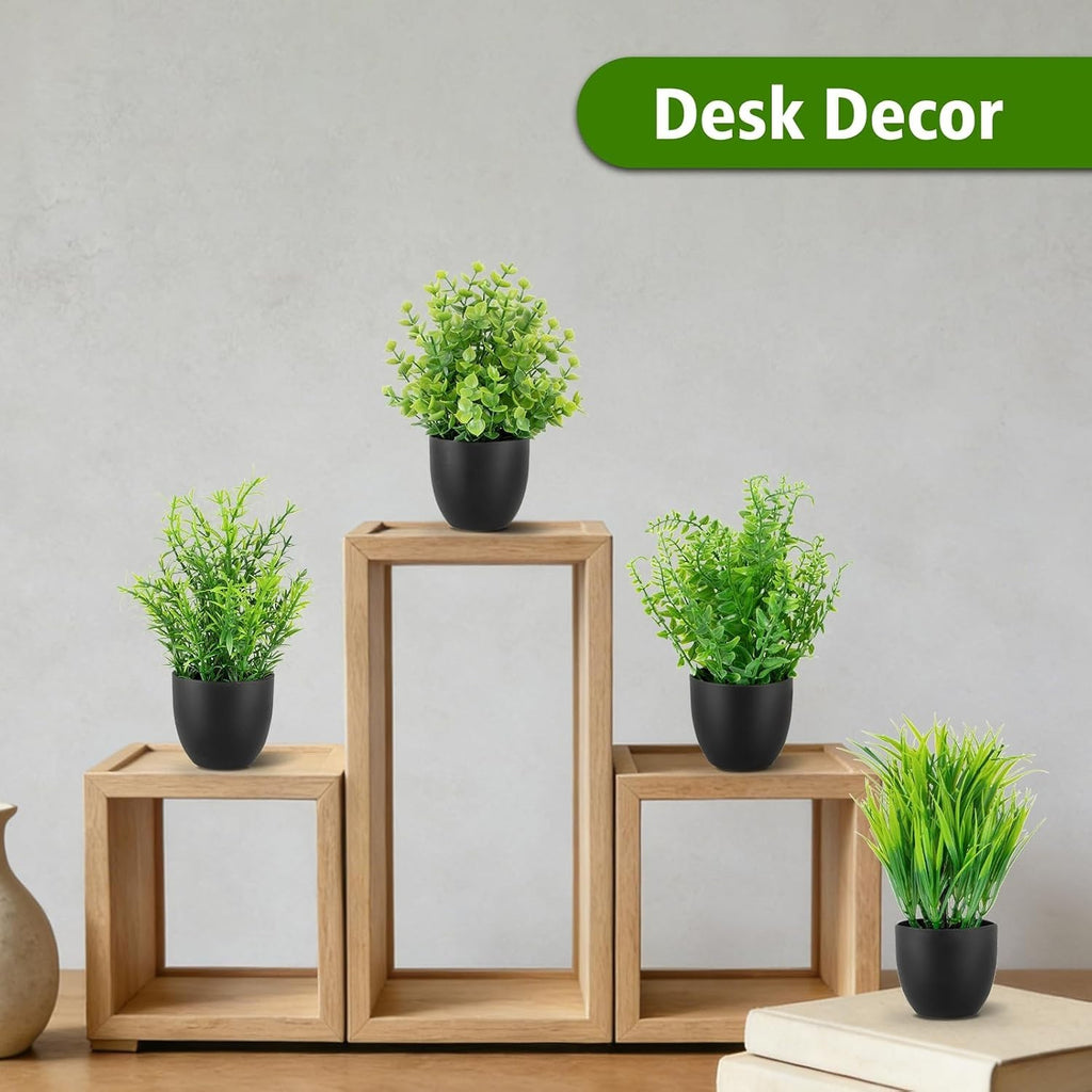 4 Pack Fake Desk Plants Small Faux Plants Mini Potted Artificial Plants for T...
