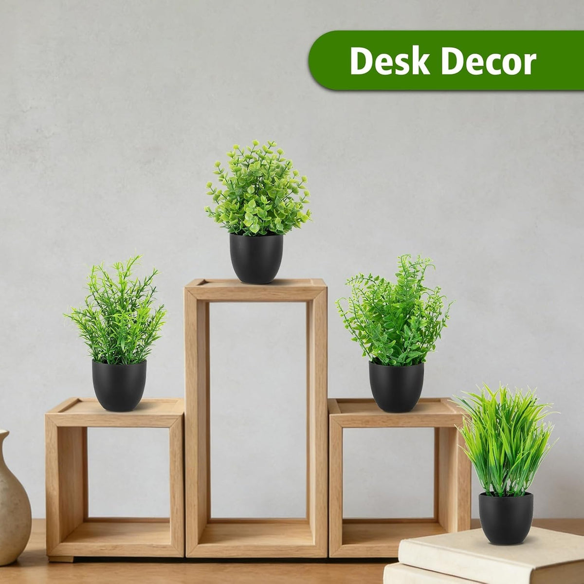 4 Pack Fake Desk Plants Small Faux Plants Mini Potted Artificial Plants for T...