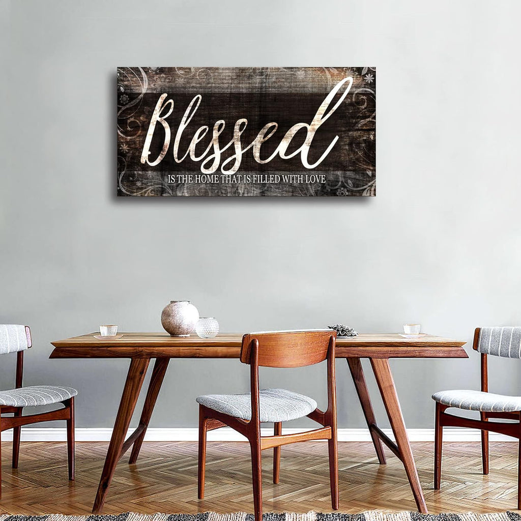 Blessed Home Quote Canvas Wall Art|Brown Wall Decor for Living Room|Blessed Is the Home Christian Wall Art|Ready to Hang Wall Picture for Dining Room Bedroom Decoration
