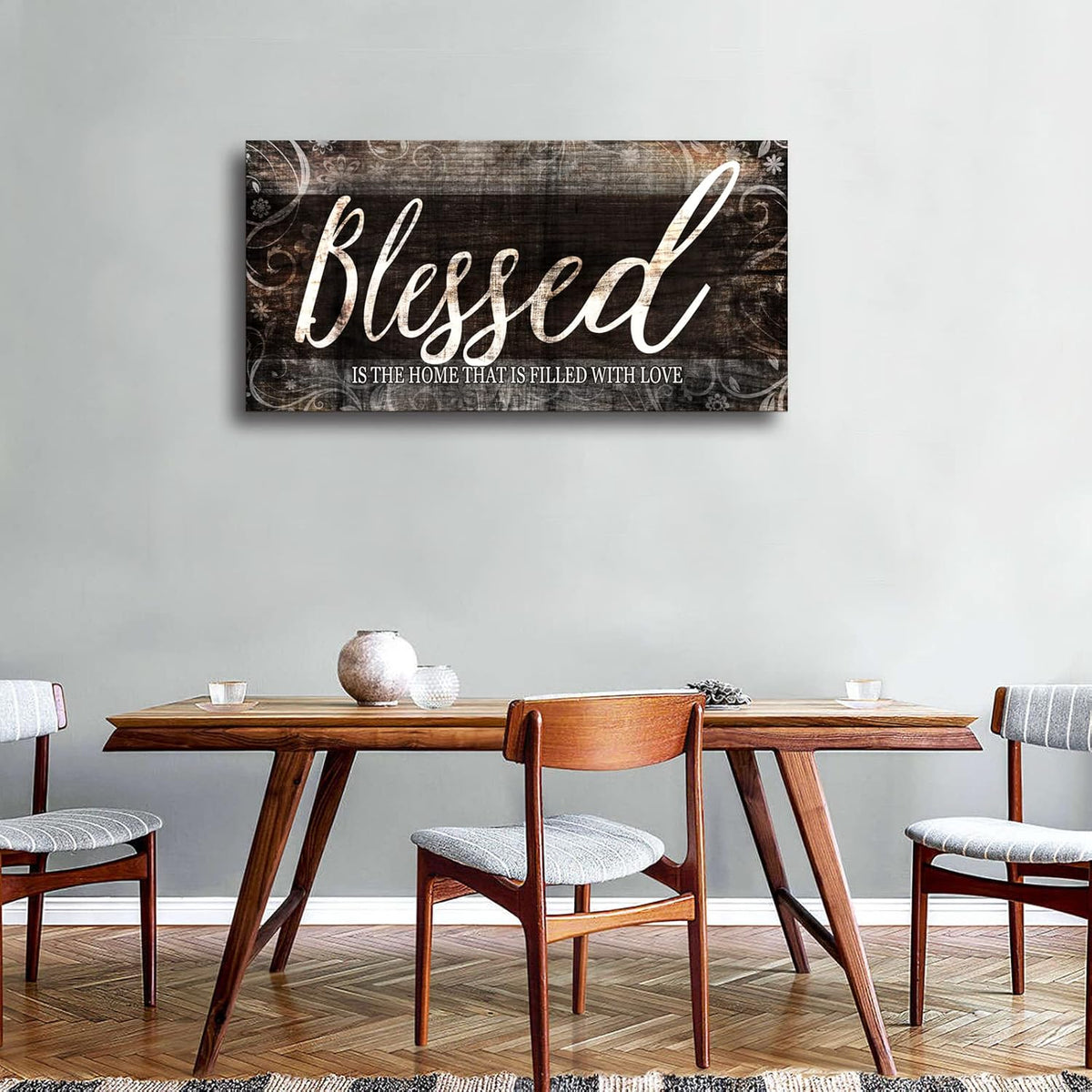 Blessed Home Quote Canvas Wall Art|Brown Wall Decor for Living Room|Blessed Is the Home Christian Wall Art|Ready to Hang Wall Picture for Dining Room Bedroom Decoration