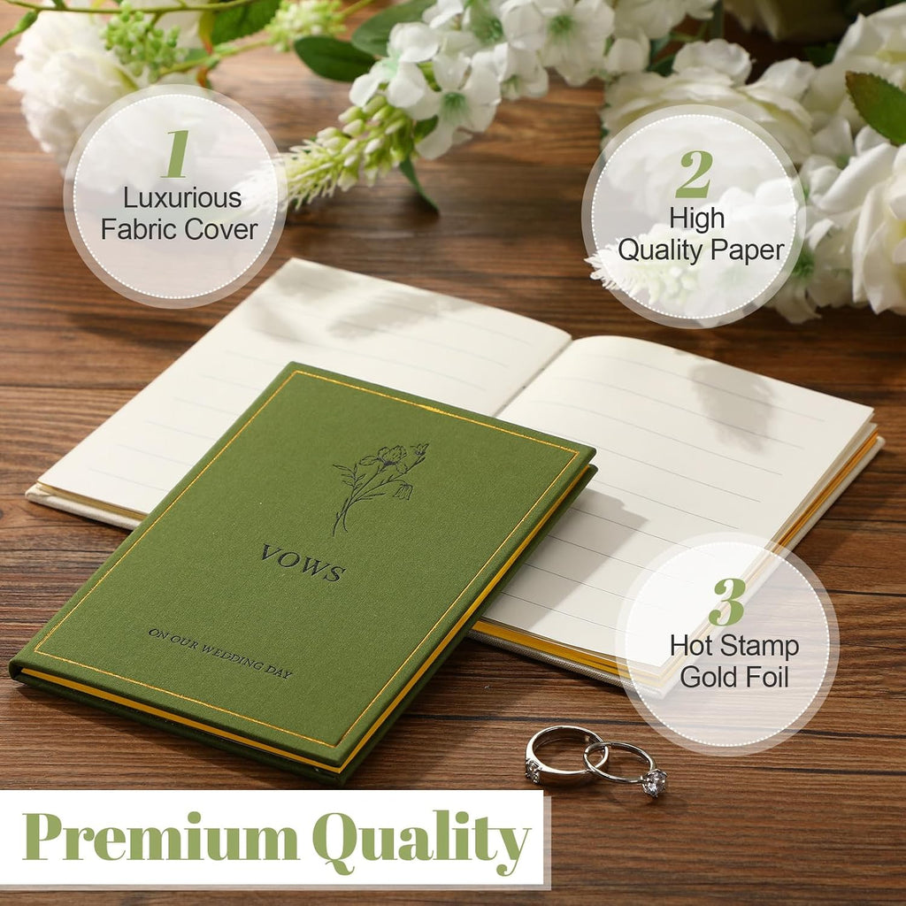 Wedding Vow Books His and Hers, Gold Foil, Green, Beige