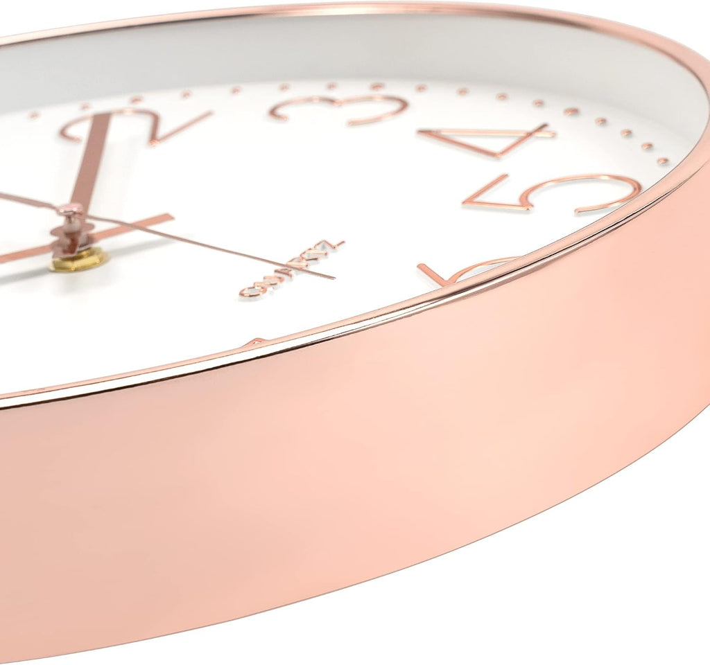 12" Modern Wall Clock Silent Battery Operated Rose Gold Clock
