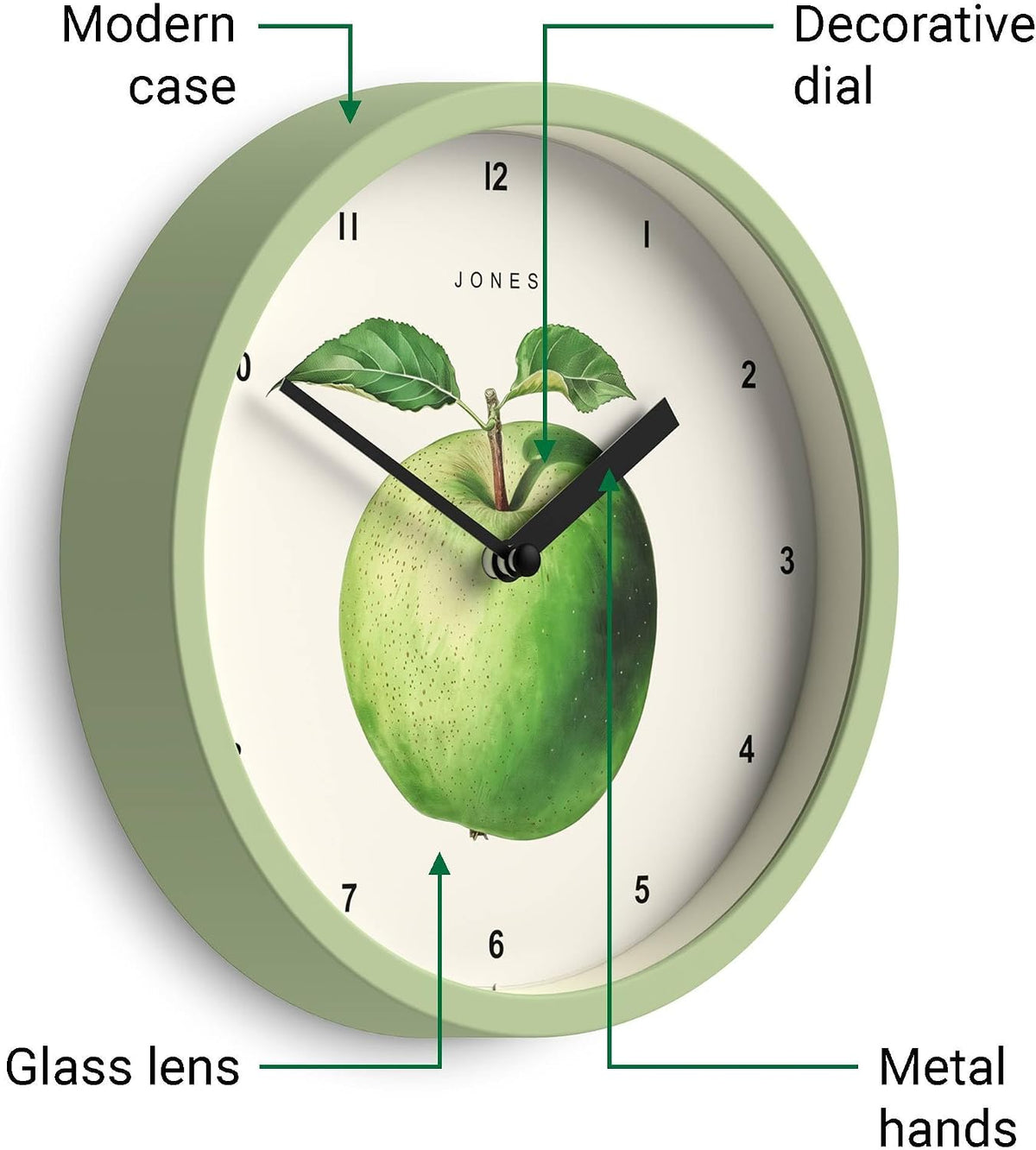 ® Fruit Wall Clock | Small round Clock | 8" | Green