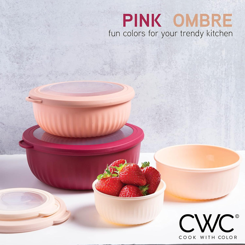 Prep Bowls with Lids- Wide and Deep Nesting Plastic Small Mixing Bowl Set with Lids, 8 Piece Set - Wide Bowls, Rose