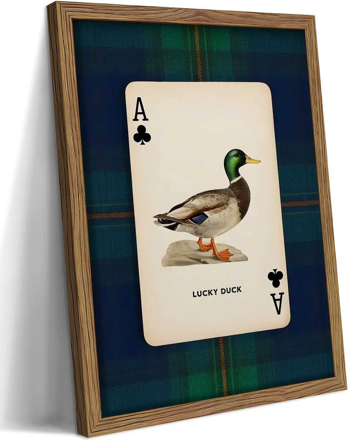 Framed Vintage Mallard Duck Wall Art, Country Lucky Duck Wildlife Poker Wall Decor Painting, Nature Rustic Farmhouse Hunting Canvas Prints Pictures for Living Room Bedroom 12X16 Inch