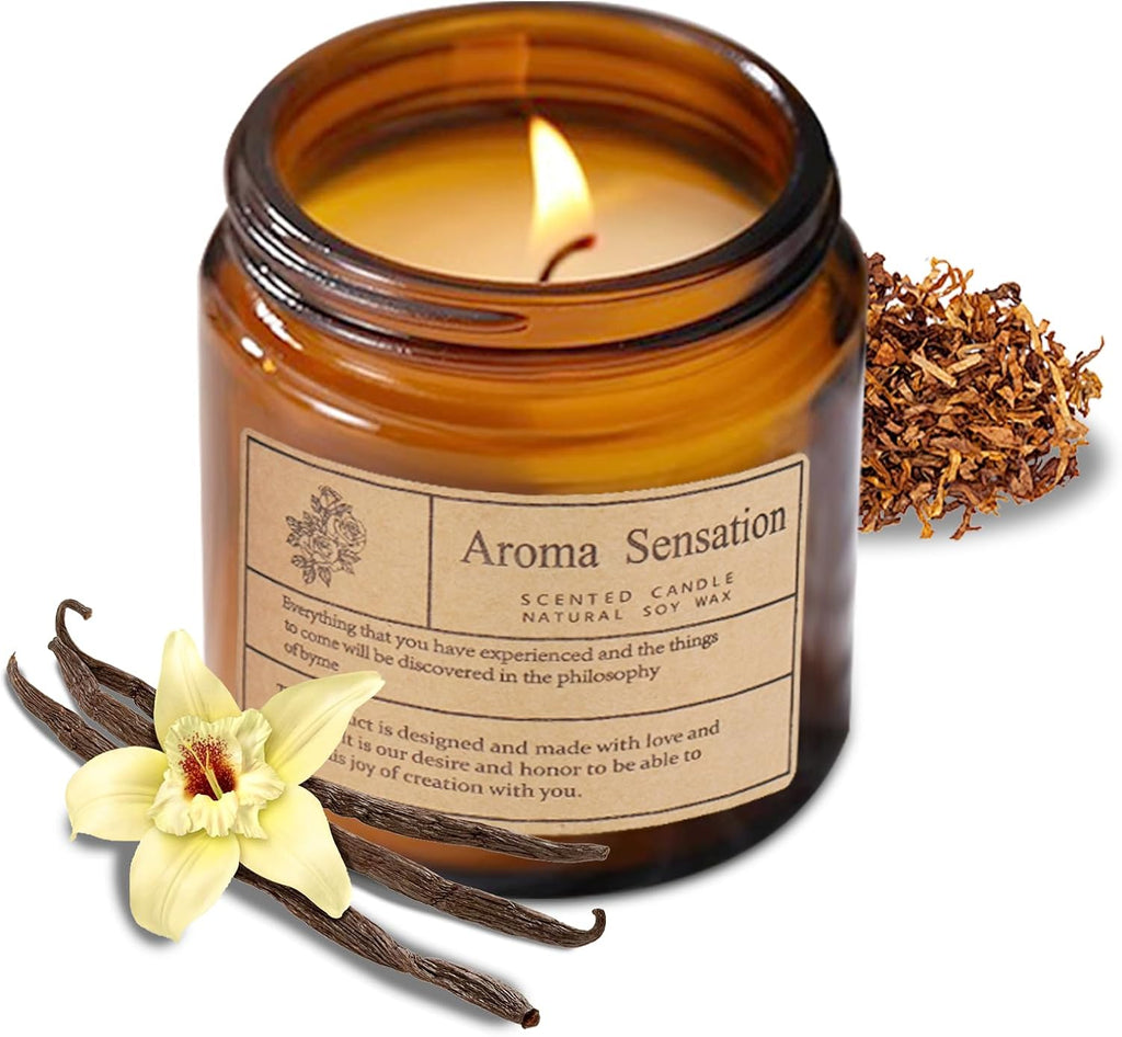 Organic Smoked Vanilla Candles - Non Toxic Soy Candles for Home, Stress Relief & Meditation (7Oz)