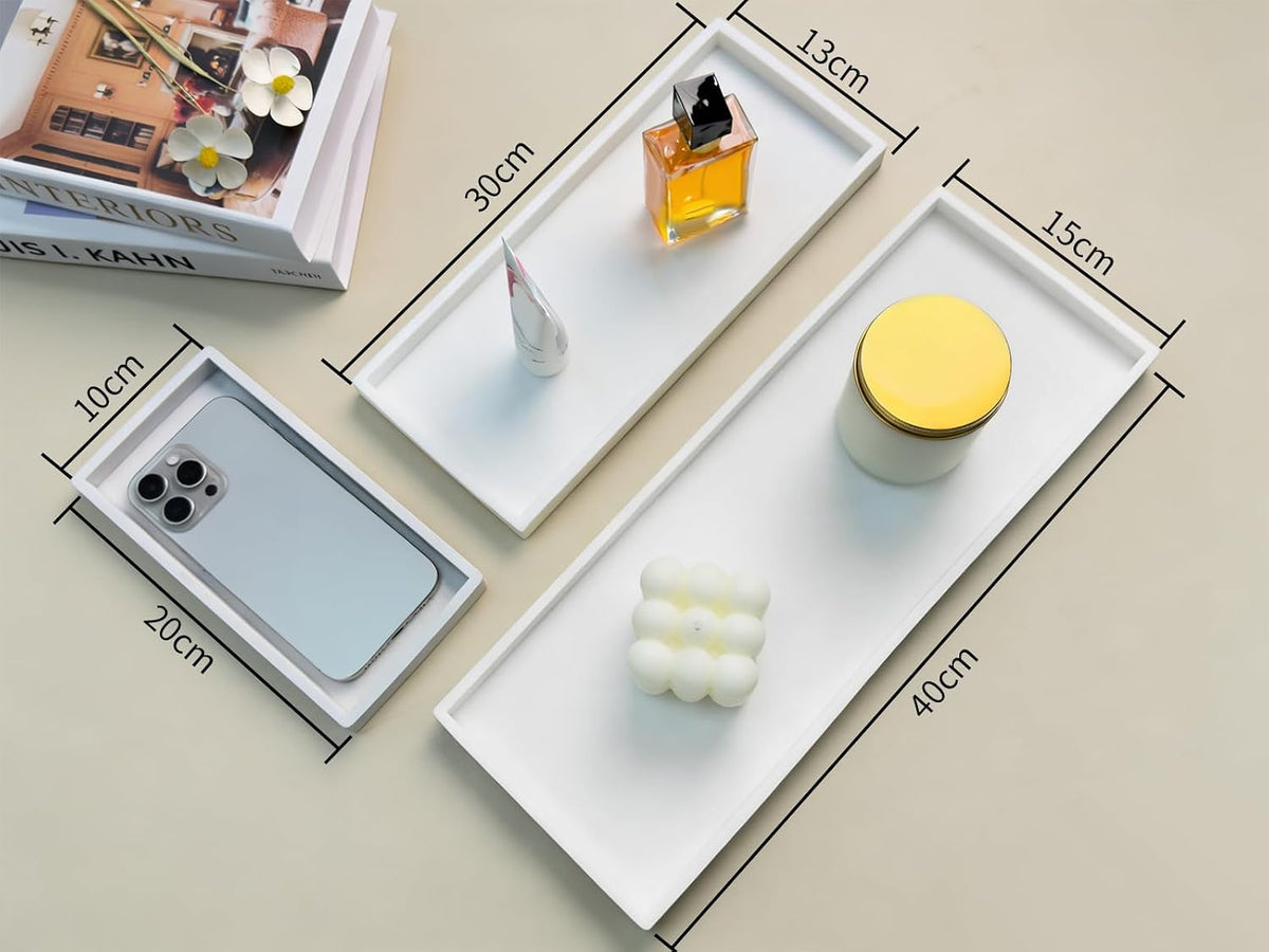 Counter Tray Set for Bathroom/Kitchen - 15.7" Silicone Tray for Kitchen Countertop, Soap and Sponge Holder, Bathroom Vanity Traty for Perfume,Jewelry,Candle,Key Tray