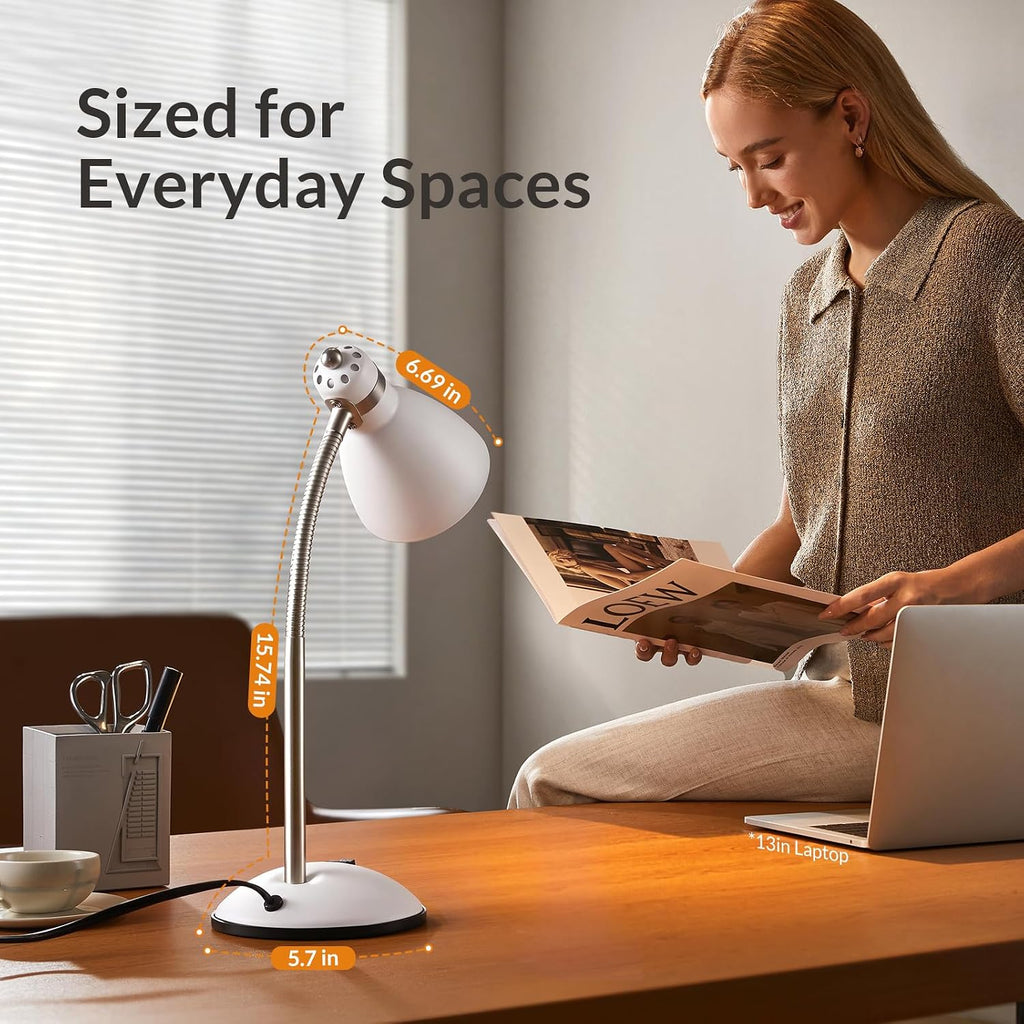 Metal Desk Lamp, Adjustable Gooseneck Reading Light for Bedroom