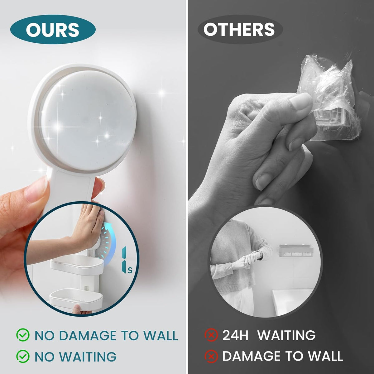 Soap Holder, Soap Dish for Shower Suction Cup, Bar Soap Holder, White