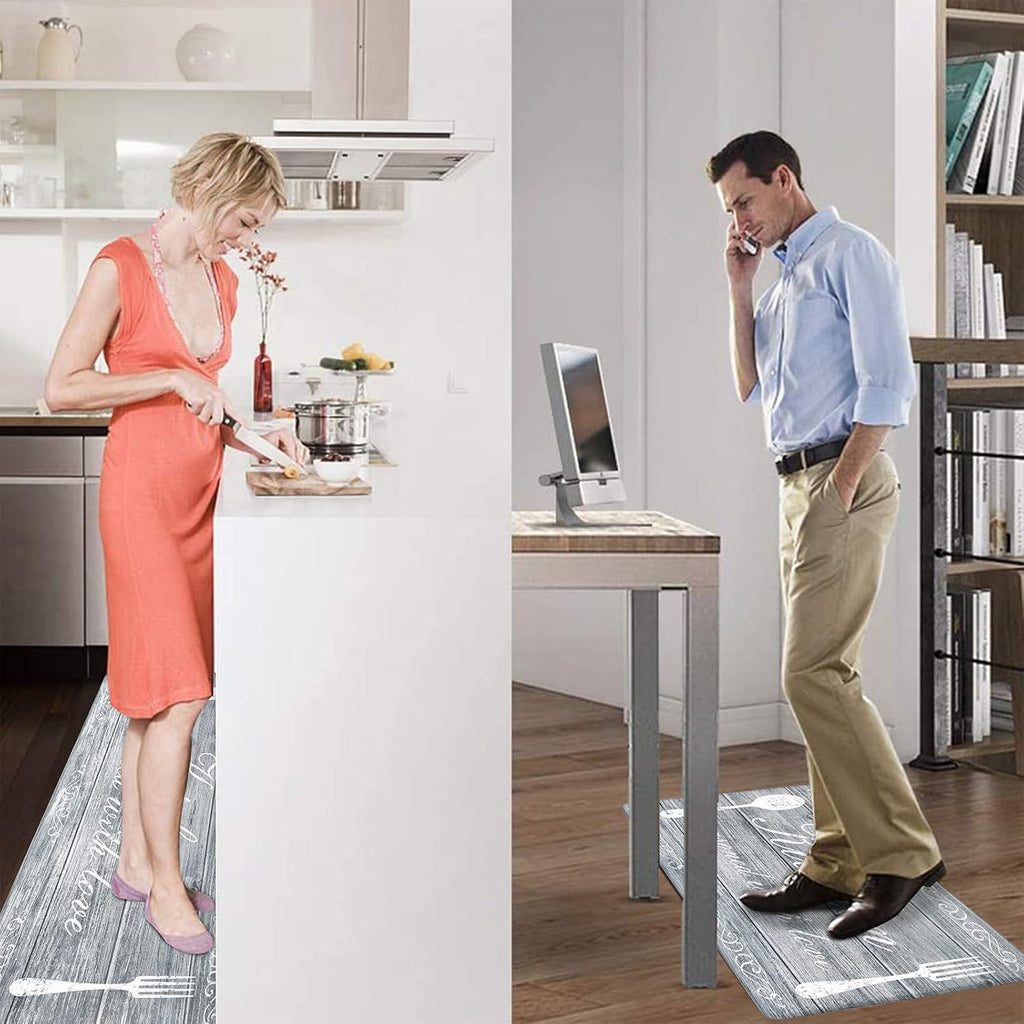 anti Fatigue Kitchen Mats Set of 2 Farmhouse Kitchen Rugs Non Skid Washable, Cushioned Kitchen Floor Mats, Waterproof Memory Foam Kitchen Runner Rug Comfort Standing Mat for Kitchen Home Office