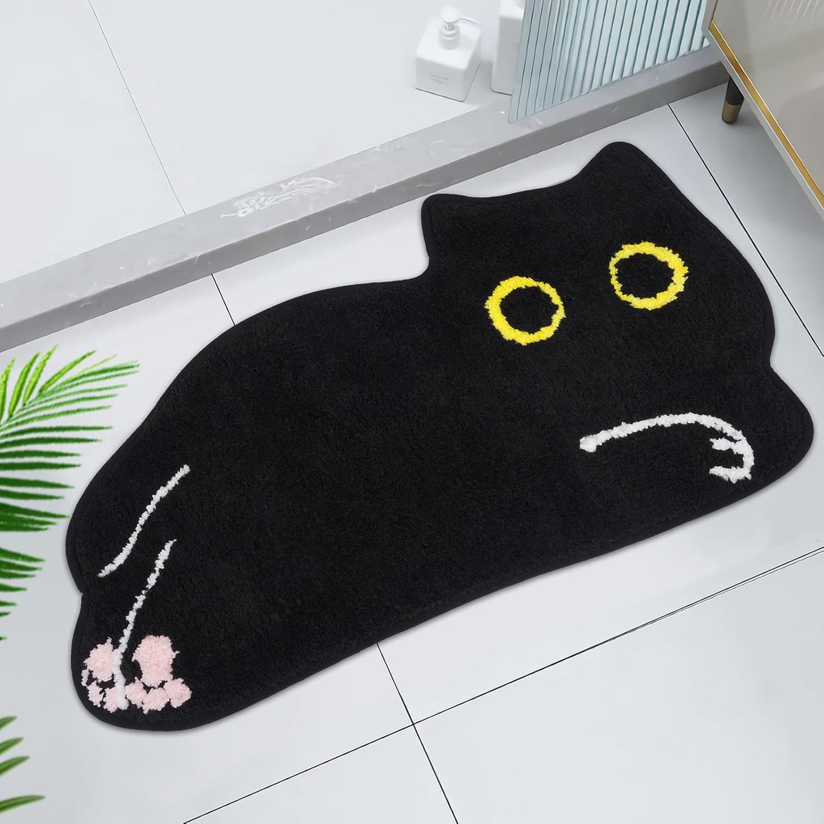 Cat Bath Mat,16''X28'' Lying down Black Cat Mat