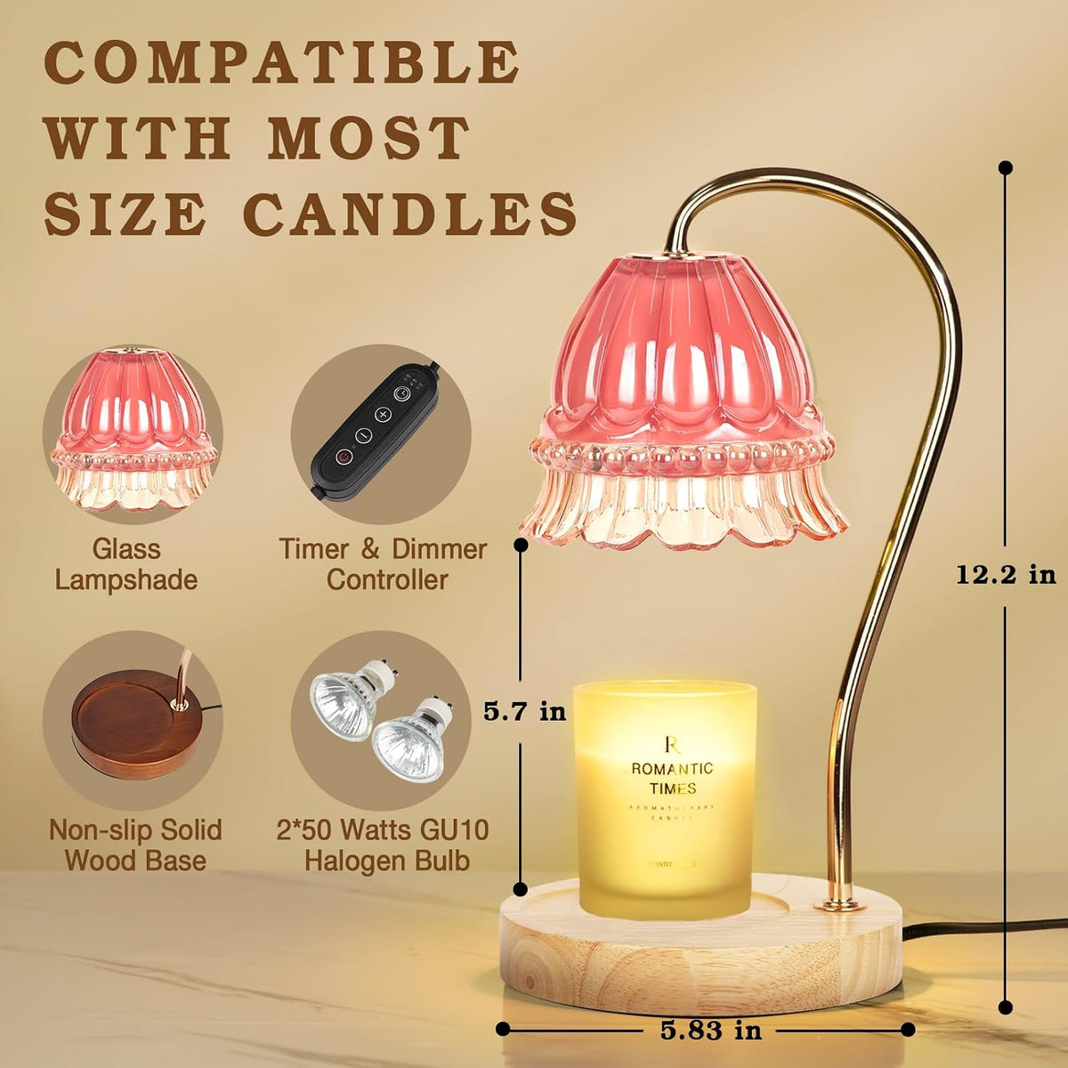 Flower Candle Warmer Lamp with Timer, Dimmable Candle Lamp Warmer, Christmas Birthday Gifts for Women Mom Her, Housewarming Home Decor, Lotus Wax Warmer for Yankee Candles - Pink Flower