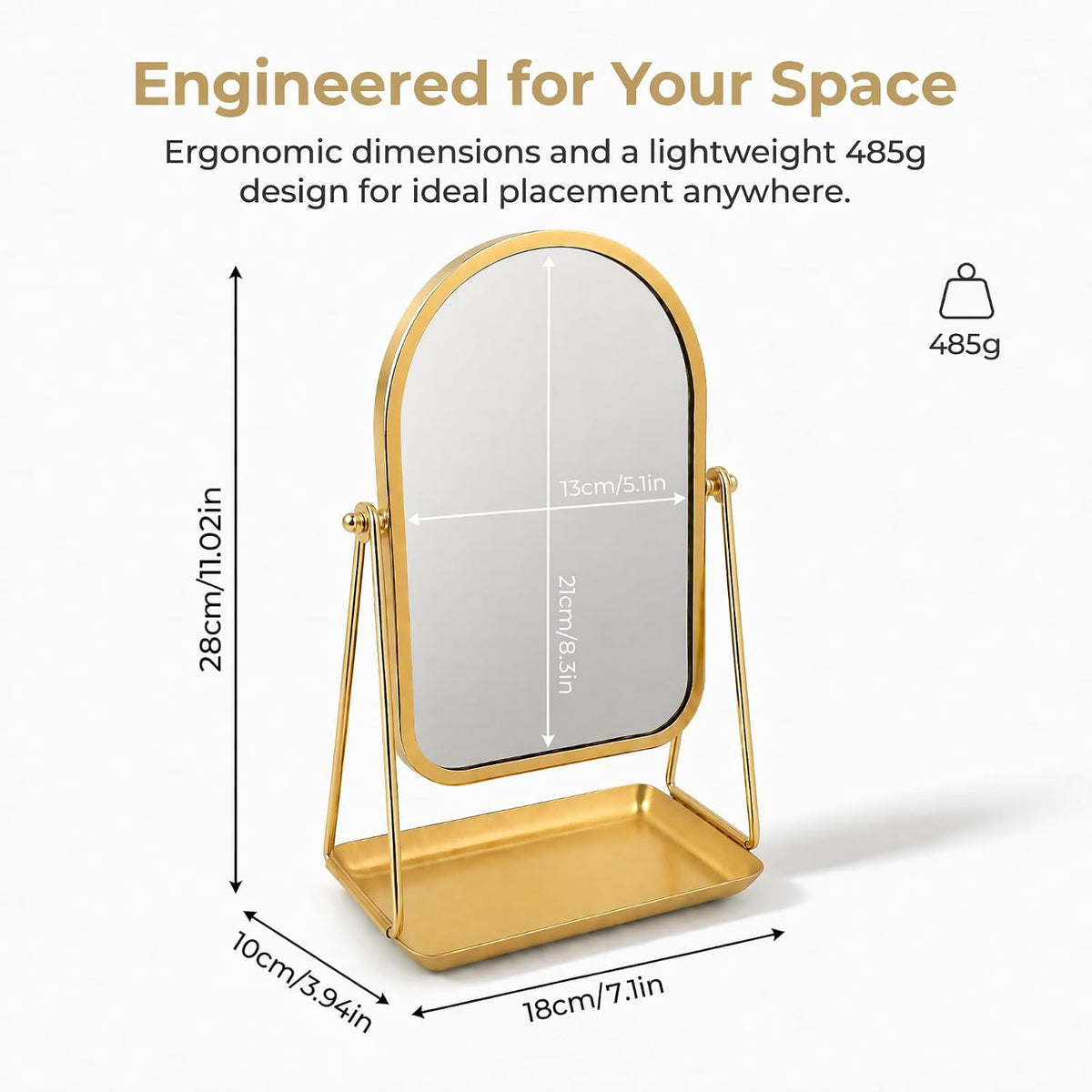Desk Mirror with Storage Tray Tabletop Makeup Mirror