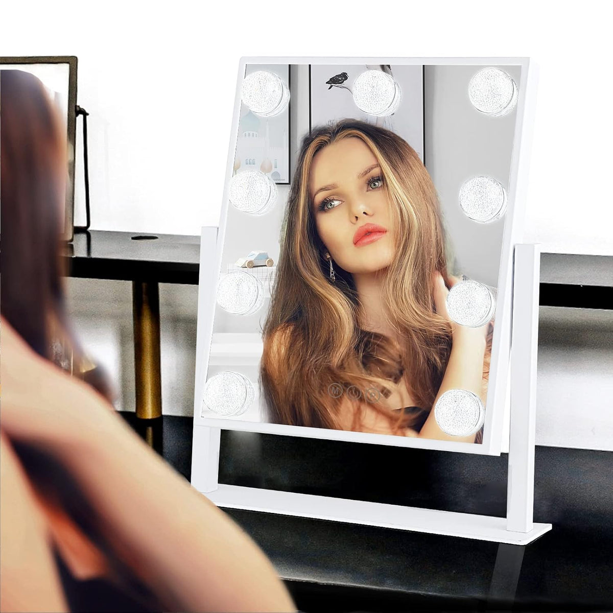 Vanity Mirror with Lights, Makeup Mirror with 9 LED Diamond Bulbs