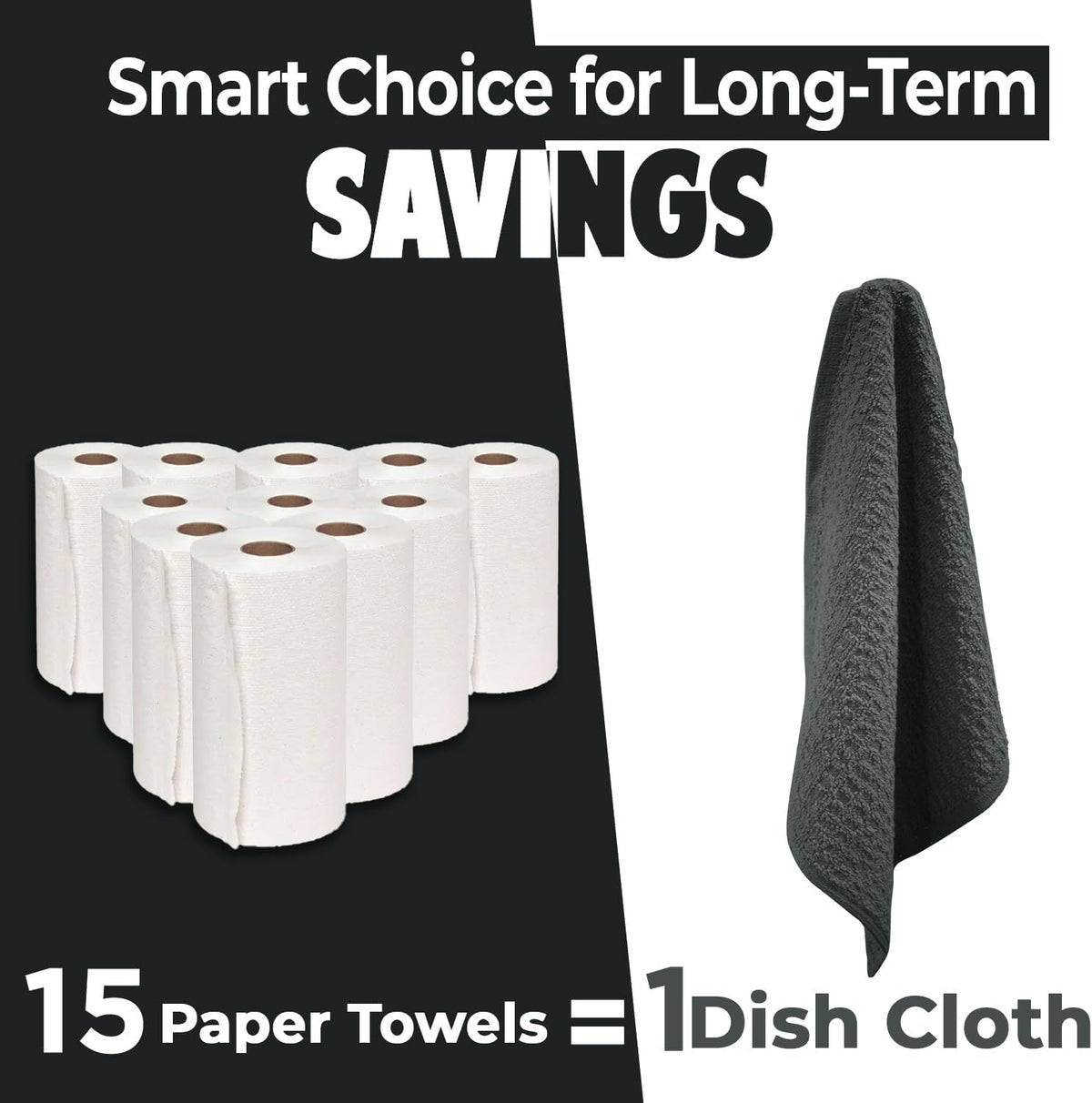 Premium Dish Cloth 100% Cotton 12X12 Inches |Pack of 8|- Grey