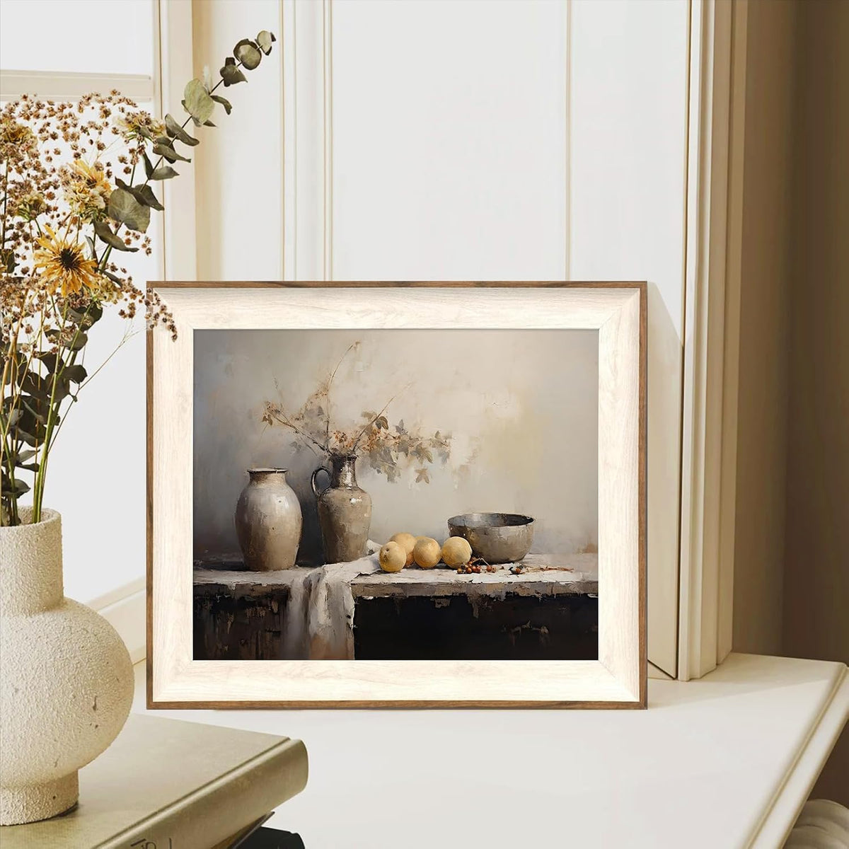 Framed Kitchen Wall Art Prints, Rustic Kitchen Farmhouse Wall Decor Living Room, Vintage Jars Still Life Oil Painting Dining Room Wall Decor, Fruits Botanical Canvas Wall Art-10''X 12''