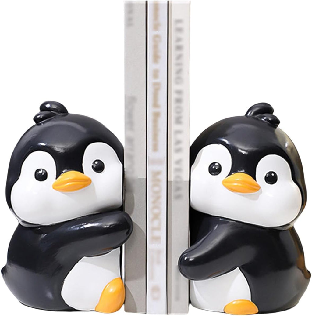 Cute Hug Penguins Decorative Bookends, Unique Animal Book Ends to Hold Books Creative Resin Book Holder Stopper for Home Office Desk Bookshelf Decoration