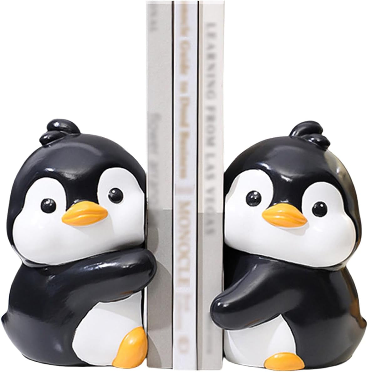 Cute Hug Penguins Decorative Bookends, Unique Animal Book Ends to Hold Books Creative Resin Book Holder Stopper for Home Office Desk Bookshelf Decoration