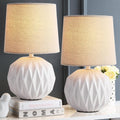 Ceramic Bedroom Table Lamps Set of 2, Small Bedside Lamp, White Lamp with Linen Shade, Mid Century Modern Nightstand Lamp for Bedroom Living Room Office, 7W LED Bulb Included