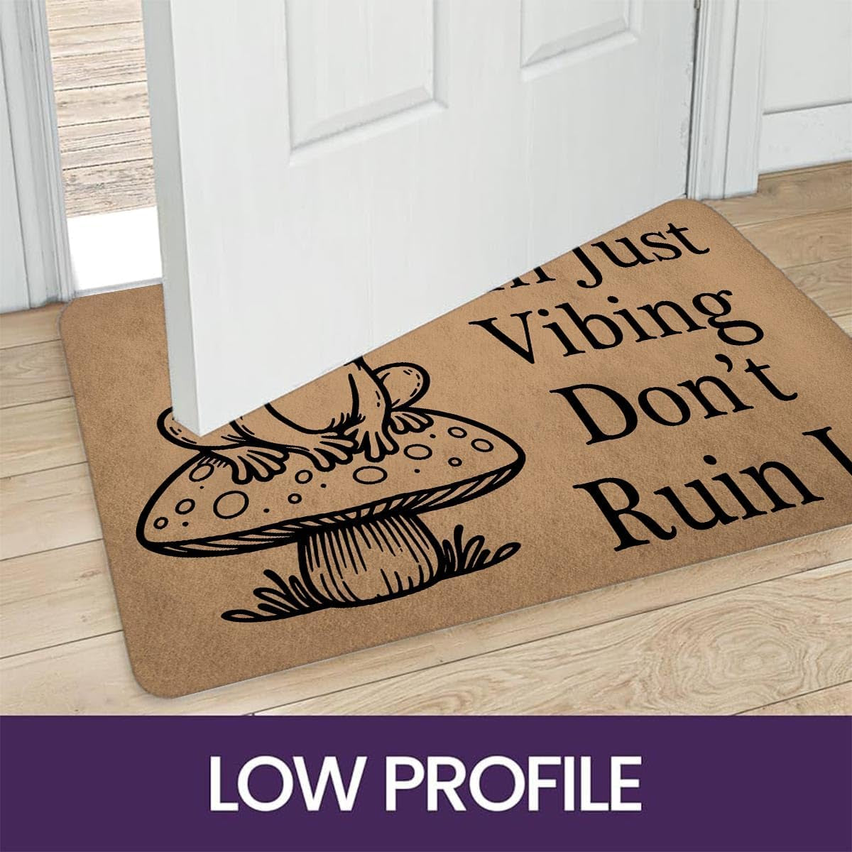 Funny Welcome Doormat for Entrance Way Indoor Front Porch Decor Anti-Slip Rubber Rugs Novelty Prank Gift Mats 23.7"(L) X 15.9"(W) (I‘M Just Vibing Don'T Ruin It Cute Frog with Mushroom)
