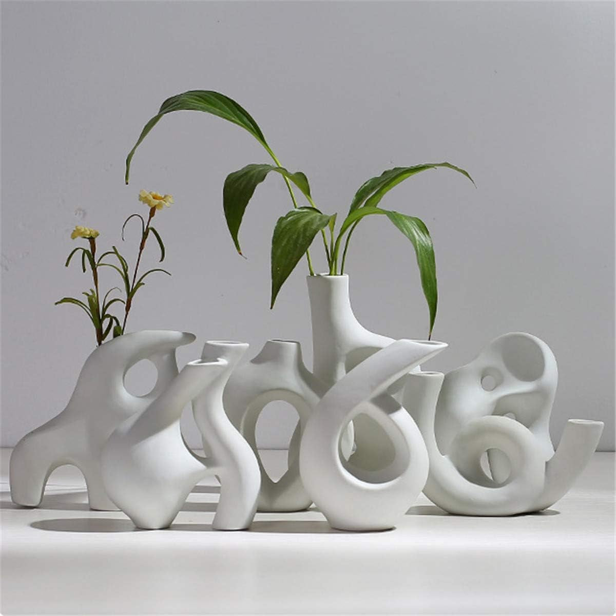 White Ceramic Vase, Nordic Style Modern Minimalist Pottery Vase Rustic Home Decor Table Centerpieces Vase Ceramic Vases for Fireplace Decor Living Room Flowers Decoration, 5.9'' X 5.9''