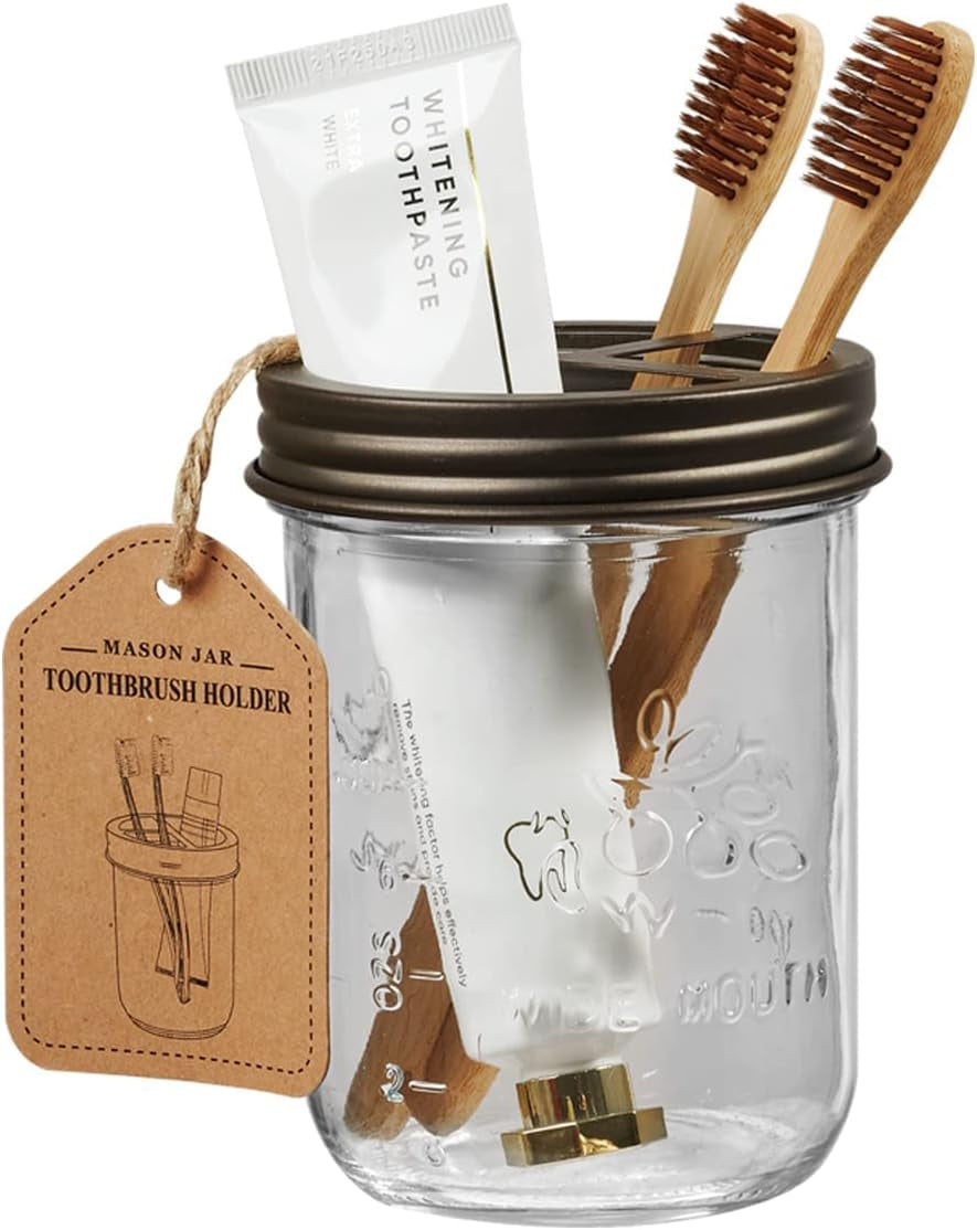 Mason Jar Bathroom Accessories Set, 4Pcs Glass Rustic Bathroom Set