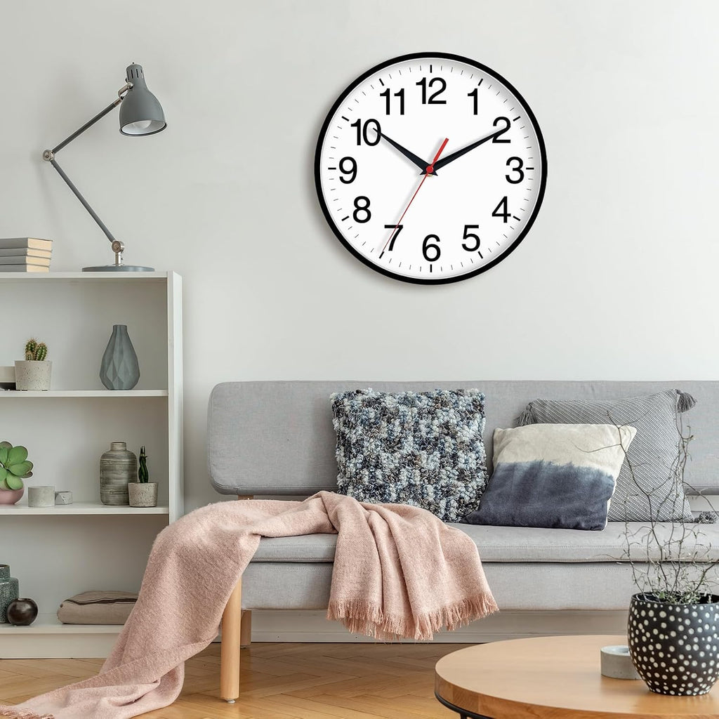 Wall Clock Analog 18 Inch Black Battery Operated Silent Clock